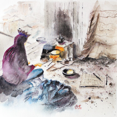 Malarstwo zatytułowany „Un feu de reine” autorstwa Benedicte De Vanssay Moubarak, Oryginalna praca, Akwarela