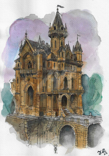 Dessin intitulée "🏰 The Castle of Mis…" par Armajay, Œuvre d'art originale, Aquarelle
