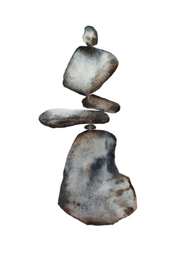 Painting titled "Balanced Stone Stac…" by Tani Soul, Original Artwork, Watercolor