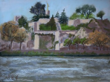 Painting titled "Le Rocher des Doms…" by Genevieve Fraysse, Original Artwork, Pastel