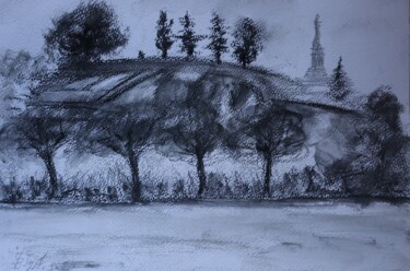 Drawing titled "Le Rocher des Doms…" by Genevieve Fraysse, Original Artwork, Charcoal
