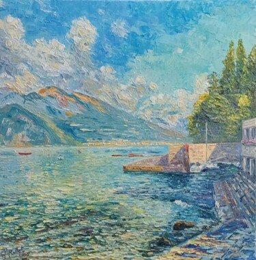 Pintura titulada "Matin sur le lac de…" por Claude Rollet, Obra de arte original, Oleo Montado en Bastidor de camilla de mad…