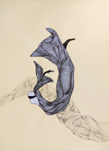 Drawing titled "Not a Free Fall" by Yana Dmitrieva, Original Artwork, Ink