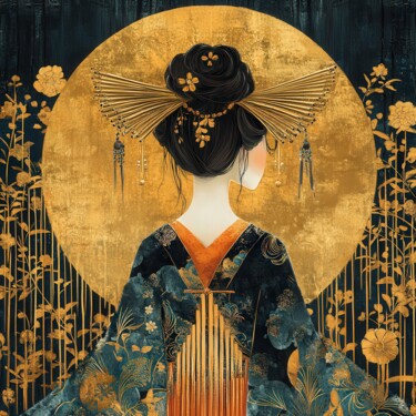 Painting titled "Golden Stillness" by Natalia Kaminskaya, Original Artwork, Digital Painting