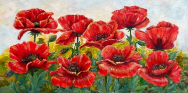 Peinture intitulée "Coquelicots rouges…" par Alina Stepaniuk, Œuvre d'art originale, Huile Monté sur Châssis en bois