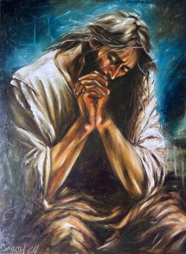 Painting titled "Prayer of the Savior" by Grozof, Original Artwork, Oil