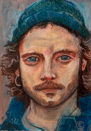 Zeichnungen mit dem Titel "A sailor with blue…" von Inga Golli, Original-Kunstwerk, Pastell