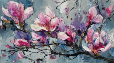Digital Arts titled "Magnolia Blossoms |…" by Mily Art, Original Artwork, Digital Painting