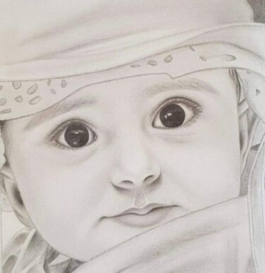 Painting titled "Childlike Gaze" by Demi Dram, Original Artwork, Graphite