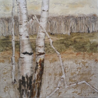 Pintura intitulada "Bouleaux n°74" por Christine Cloos, Obras de arte originais, Óleo Montado em Armação em madeira
