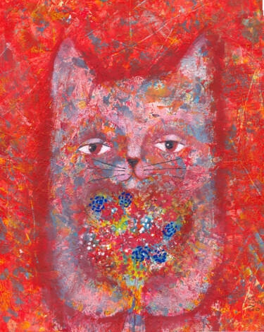 Painting titled "The Cat with a Secr…" by So Zo, Original Artwork, Acrylic