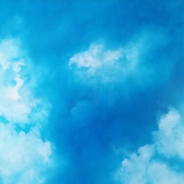 Painting titled "Ciel Bleu" by Christophe Deluz, Original Artwork, Oil Mounted on Wood Stretcher frame