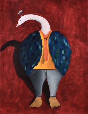 Painting titled "Paon aux Pieds de B…" by Laure-Anne Sarron, Original Artwork, Acrylic