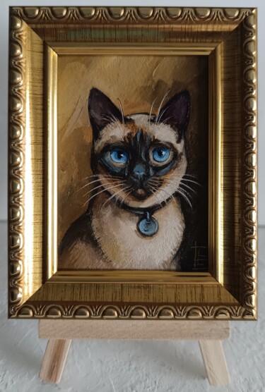 Painting titled "Siamese cat portrai…" by Olesya Ermolaeva, Original Artwork, Oil
