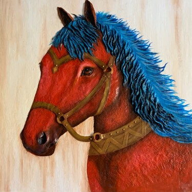 Картина под названием "Blue-maned" - Elena Kalmyk, Подлинное произведение искусства, Папье-маше