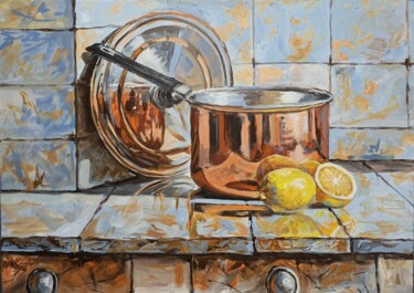 Painting titled "Simple joy. Copper…" by Vita Schagen, Original Artwork, Acrylic Mounted on Wood Stretcher frame