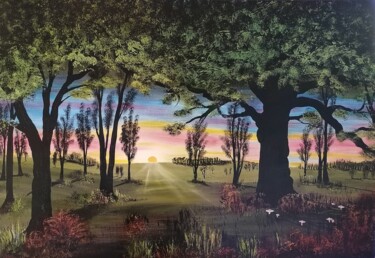 Ζωγραφική με τίτλο "Coucher de soleil s…" από Myle (Aktaz), Αυθεντικά έργα τέχνης, Λάδι Τοποθετήθηκε στο Ξύλινο φορείο σκελε…