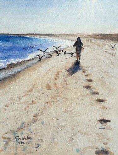 Painting titled "The Woman Marine Ar…" by Oleksandra Padushyna, Original Artwork, Watercolor