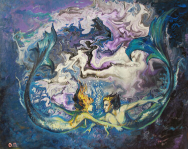 Painting titled "Любовь русалок" by Oksana Potemkina, Original Artwork, Acrylic