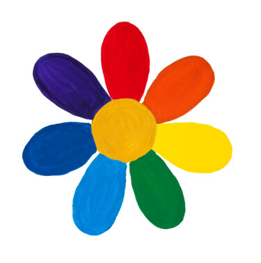 Painting titled "Rainbow flower" by Irina Afonskaya, Original Artwork, Acrylic Mounted on Wood Stretcher frame