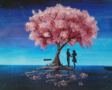 Painting titled "Retrouvailles au cr…" by Julia Dubois, Original Artwork, Acrylic Mounted on Wood Stretcher frame