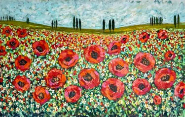 Peinture intitulée "Poppy Fields of Tus…" par Natalia Nosek (NATXA), Œuvre d'art originale, Acrylique
