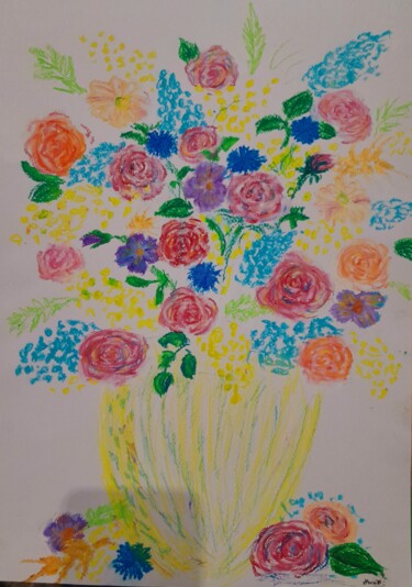 Painting titled "Flowers🌸💗🌻🌿☀️😊🌼💞💓💐🪷🕊…" by Svitlo Lubovi, Original Artwork, Pastel