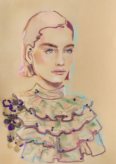 Painting titled "Crystal Muse. Femal…" by Sveta Titova, Original Artwork, Pastel