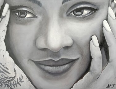 Malerei mit dem Titel "Rihanna – Black and…" von Nata Tiunova, Original-Kunstwerk, Öl