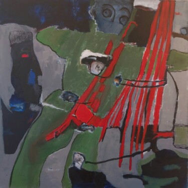 Ζωγραφική με τίτλο "Six personnages en…" από Monique Morellec, Αυθεντικά έργα τέχνης, Ακρυλικό Τοποθετήθηκε στο Ξύλινο φορεί…