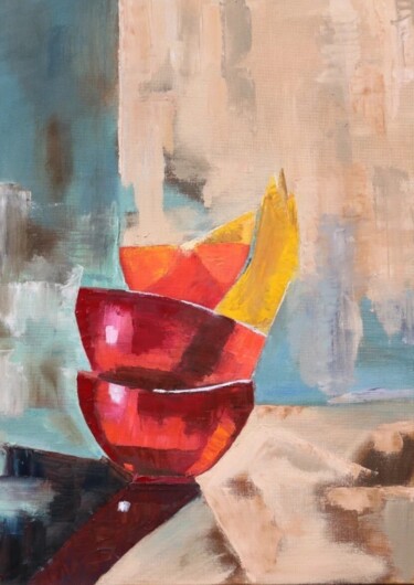 Painting titled "Натюрморт с тарелка…" by Jurijs Aļhimovičs, Original Artwork, Oil