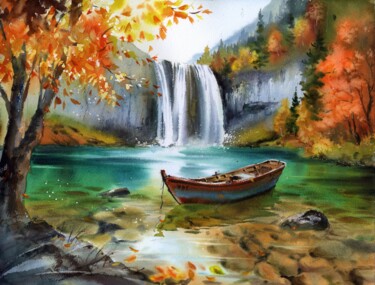 "Boat Beneath Autumn…" başlıklı Tablo Eugenia Gorbacheva tarafından, Orijinal sanat, Suluboya