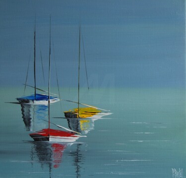 "Voiliers n°2508" başlıklı Tablo Patrice Butel tarafından, Orijinal sanat, Petrol Ahşap Sedye çerçevesi üzerine monte edilmiş