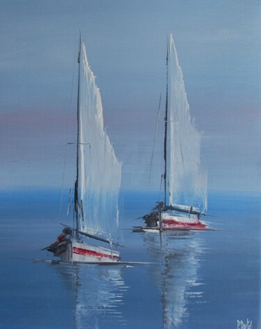 Malerei mit dem Titel "Voiliers n°2509" von Patrice Butel, Original-Kunstwerk, Öl Auf Keilrahmen aus Holz montiert