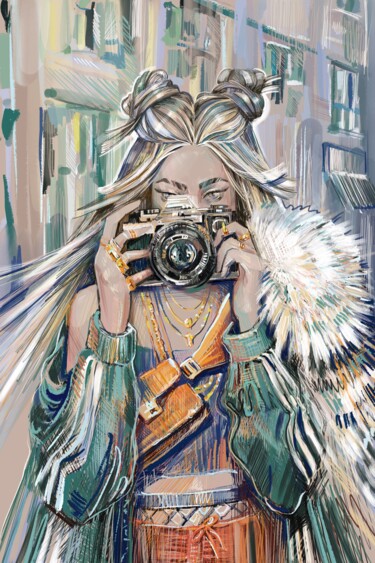 Digital Arts titled "A young woman with…" by Anastasia Kurasova, Original Artwork, Digital Painting