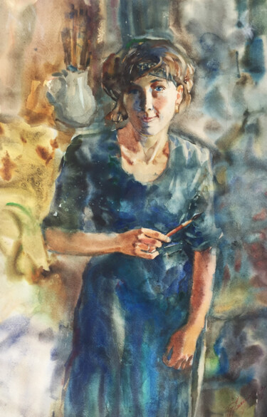 Peinture intitulée "Portrait of the art…" par Oleksandr Desiatnychuk (Oleksandr Desiat), Œuvre d'art originale, Aquarelle