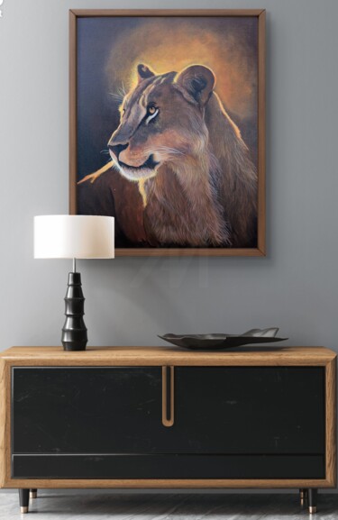 "Lioness by night" başlıklı Tablo Iris De Groot - Schoenmakers tarafından, Orijinal sanat, Petrol