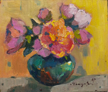Peinture intitulée "Peonies in a Round…" par Alexander Shandor, Œuvre d'art originale, Huile