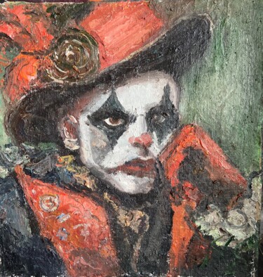 Painting titled "Harlequin's Sorrow" by Svetlana Shtamburg, Original Artwork, Oil Mounted on Wood Panel