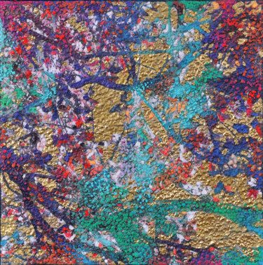 Peinture intitulée "burgundy & with blo…" par Karin Vermeer, Œuvre d'art originale, Huile Monté sur Châssis en bois