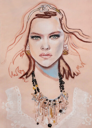 Drawing titled "Golden Muse. Female…" by Sveta Titova, Original Artwork, Pastel