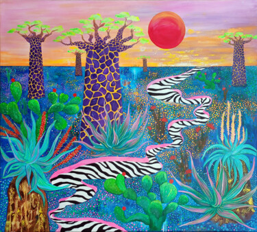 Schilderij getiteld "Africa. Thirst for…" door Sandraeva, Origineel Kunstwerk, Acryl Gemonteerd op Frame voor houten brancard