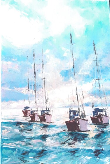 "A Vibrant Yacht Pai…" başlıklı Tablo Irene Prosper tarafından, Orijinal sanat, Petrol Ahşap Sedye çerçevesi üzerine monte e…