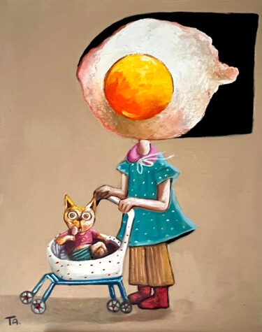 Egg girl with her cat.