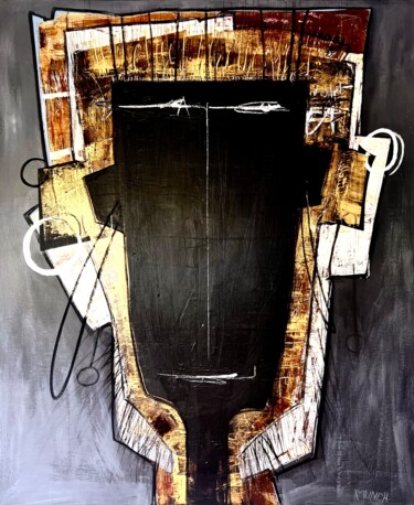 Malarstwo zatytułowany „Sous les masques” autorstwa Virginie Munch, Oryginalna praca, Akryl Zamontowany na Drewniana rama no…