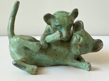 Sculpture intitulée "les lionceaux bronze" par Denis Thebaudeau, Œuvre d'art originale, Bronze