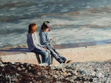 "Bain de soleil auto…" başlıklı Tablo Anne-Gaelle Greze tarafından, Orijinal sanat, Petrol Ahşap Sedye çerçevesi üzerine mon…