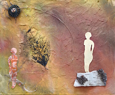 Collages titled "Paroi 4" by Alain Noble, Original Artwork, Collages Mounted on Wood Stretcher frame