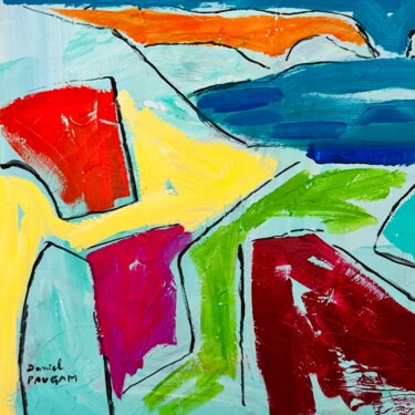 Painting titled "Roches indomptables…" by Daniel Paugam, Original Artwork, Acrylic Mounted on Wood Stretcher frame