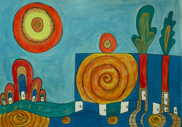 Dessin intitulée "Spiral of the Sun" par Tamara Morozova, Œuvre d'art originale, Acrylique